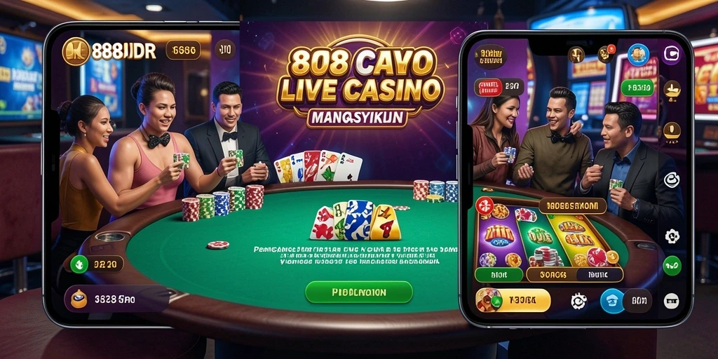Screenshot 888IDR menampilkan dealer sedang melayani pemain dalam permainan Live Casino.