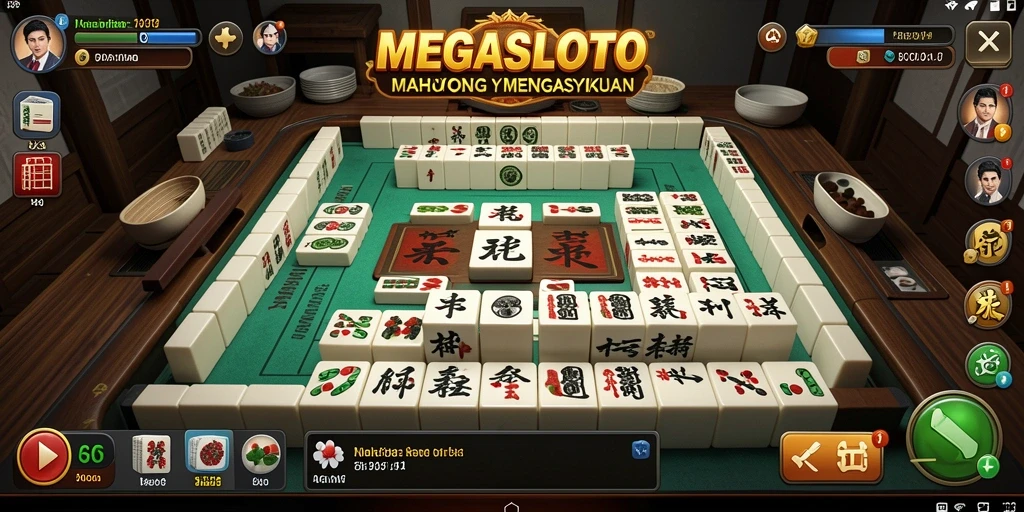 Screenshot gameplay MEGASLOTO menampilkan suasana Mahjong yang seru.
