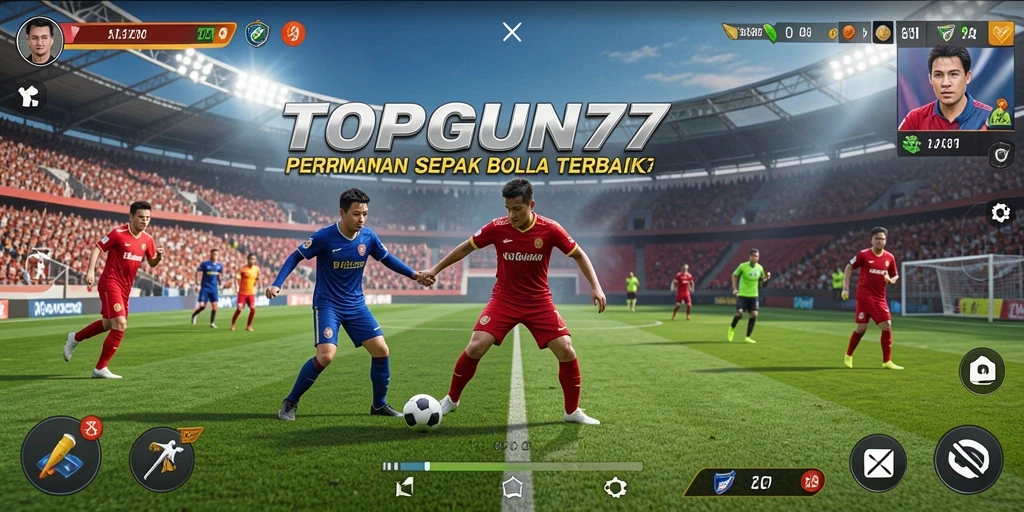 Tangkapan layar gameplay TOPGUN77 menampilkan aksi sepak bola yang menarik.